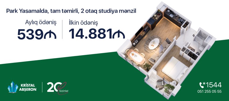 Yasamalda aylıq 539 manata ödənişlə mənzil