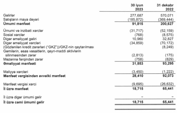 Dövlətə məxsus gəmiçilik şirkəti yarımillik gəlir və xalis mənfəətini açıqladı