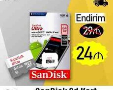 Sandisk Ultra 64gb Class 10 80Mbps Micro SD Kart və adapter