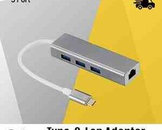 Lan adapter Type-C to Ethernet RJ45 + 3x usb