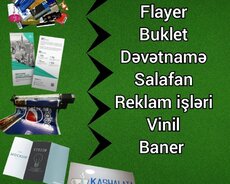 Vizitkart, Flayer, Buklet, Salafan, Vinil, Baner
