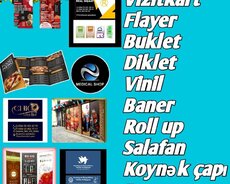 Reklam işləri : Vizitkart, Flayer, Buklet, Vinil, Baner