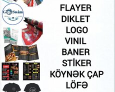 Vizitkart, Flayer, Vinil, Baner, Stiker, köynək çap, Diklet