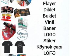 Vizitkart, Flayer, Diklet, Buklet, Vinil, Baner, Stiker, Köy