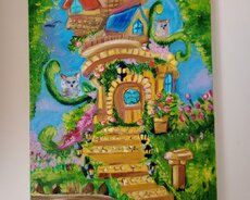 Kiçik kətan üzərində yağlı boya ilə rəsm