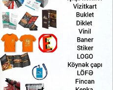 Vizitkart, Buklet, Diklet, Flayer, Vinil, Baner, Stiker, Köy