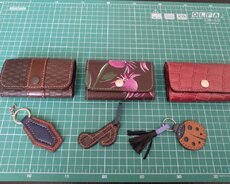 Təbii dəridən hazırlanmış qadın üçün üç ədəd cardholder