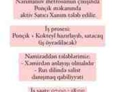 Satıcı xanım tələb olunur