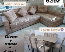 Стол-6 стульев + диванный комплект