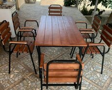 Yeni, Dördbucaq masa, 6 stul, Açılmayan masa, Stullar ilə, Taxta, Azərbaycan