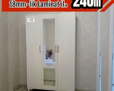 3-дверный шкаф с зеркалом и ламинатом толщиной 18 мм.
