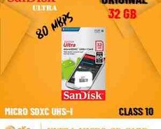 Карта Micro SD Sandisk Ultra 32 ГБ, класс 10, 80 Мбит/с