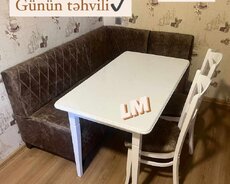 Stol 2 stul + mini divan desti mətbəx üçün