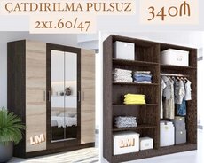 Qarderob, paltar dolabı, Yeni, 4 qapılı, Açılan, Düz dolab