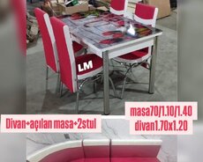 Divan+Masa+2Stul metbex ucun