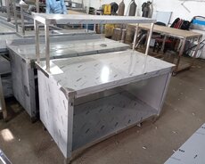 Кухонный стол, Нераздвижной, Нержавеющая сталь, Прямоугольный стол