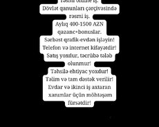 Məsləhətçi xanım tələb olunur