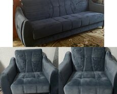 divan 2 kreslo və jurnal masa