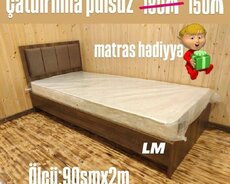 Tək neferlik çarpayı+matras hediyye