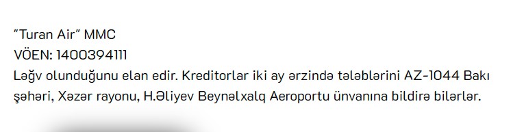 Azərbaycanın ilk özəl aviaşirkəti ləğv olunur